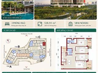 Bán căn 3pn góc đẹp hướng đông nam diện tích 128,91m2 chung cư park city hà nội