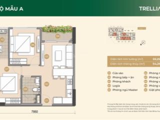Căn hộ trellia cove 2pn1wc, giỏ hàng trực tiếp chủ đầu tư, tầng đẹp, gía tốt, ưu đãi khủng cuối năm