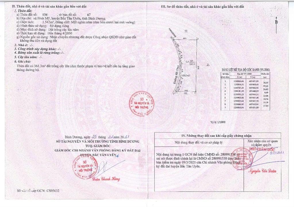 Bán đất tại xã bình mỹ, huyện bắc tân uyên, bình dương, giá tốt chỉ với 1 tỷ 550 1542 m2