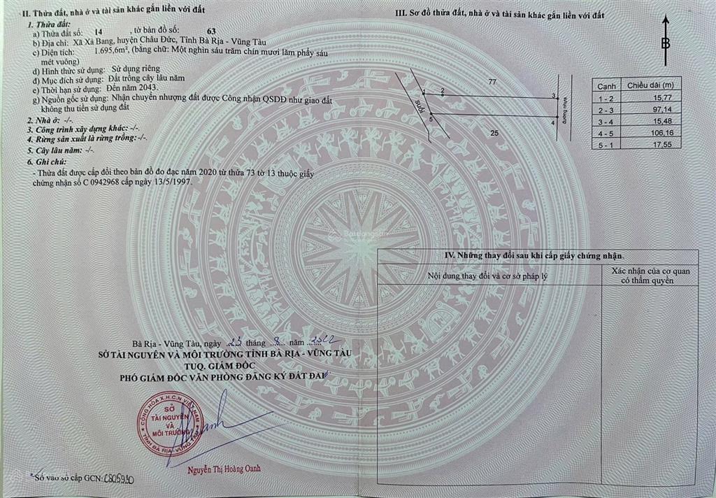 Bán đất tại xã xà bang, 2,45 triệu/m2, 1695,6m2 view đẹp