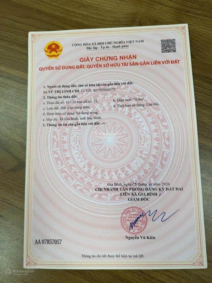Cơ hội vàng! đất nội phú, gia bình 78m, ô tô vào đất, gần sân bay quốc tế gia bình