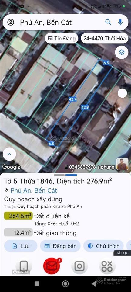 Bán đất tại đt 744, phú an, bến cát, 4,8 tỷ, 277m2 (50m2 thổ cư), bán đất tặng nhà