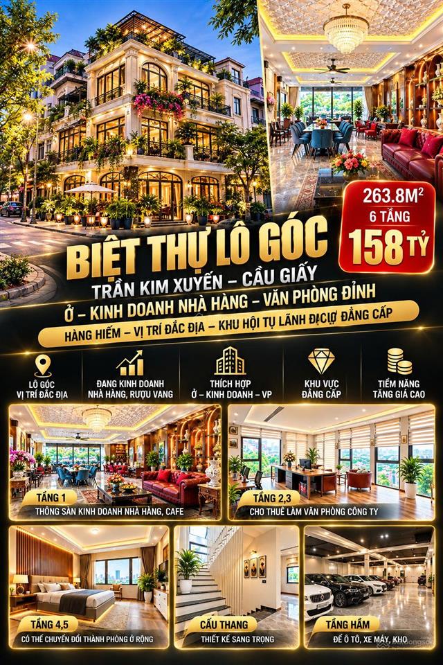 Biệt thự lô góc trần kim xuyến cầu giấy 263,8m mt 18m 158 tỷ