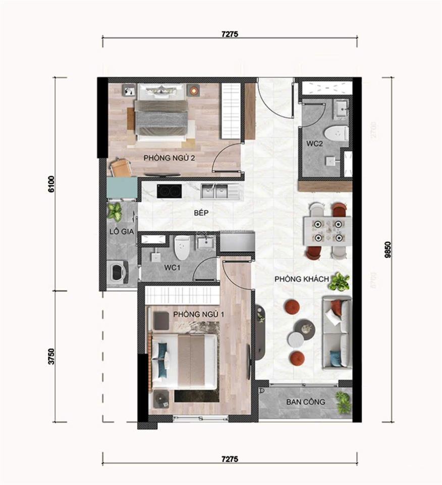 Căn hộ mới gần go dĩ an 2pn & 2wc bàn giao đầy đủ nội thất smarthome giá chỉ 37.9tr/m2