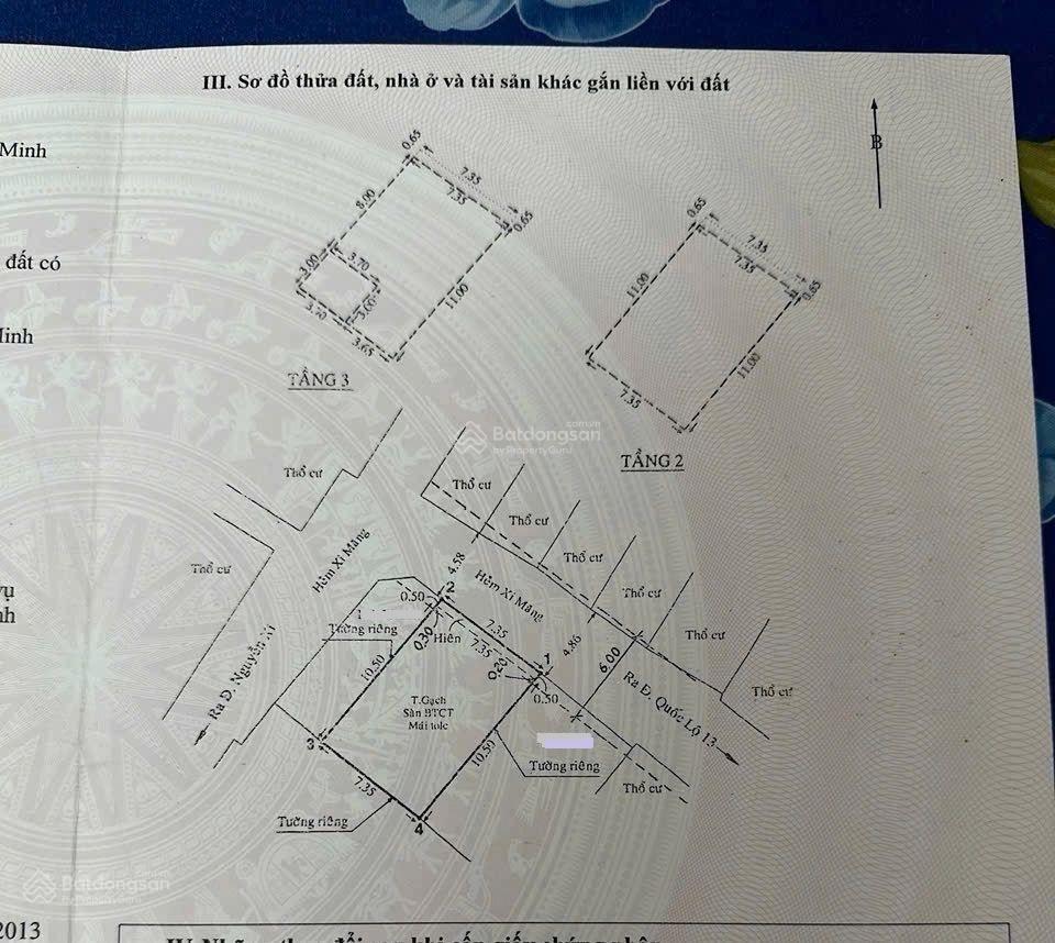 Nhà 7.5 x 11m  xây 3 tầng  hẻm xe tải  ngay quốc lộ 13 rẽ vào