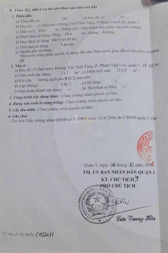Cần tiền bán gấp nhà tôn thất tùng  q1 gần công viên 23 tháng 9. 73.44m2 đang cho thuê 29 triệu