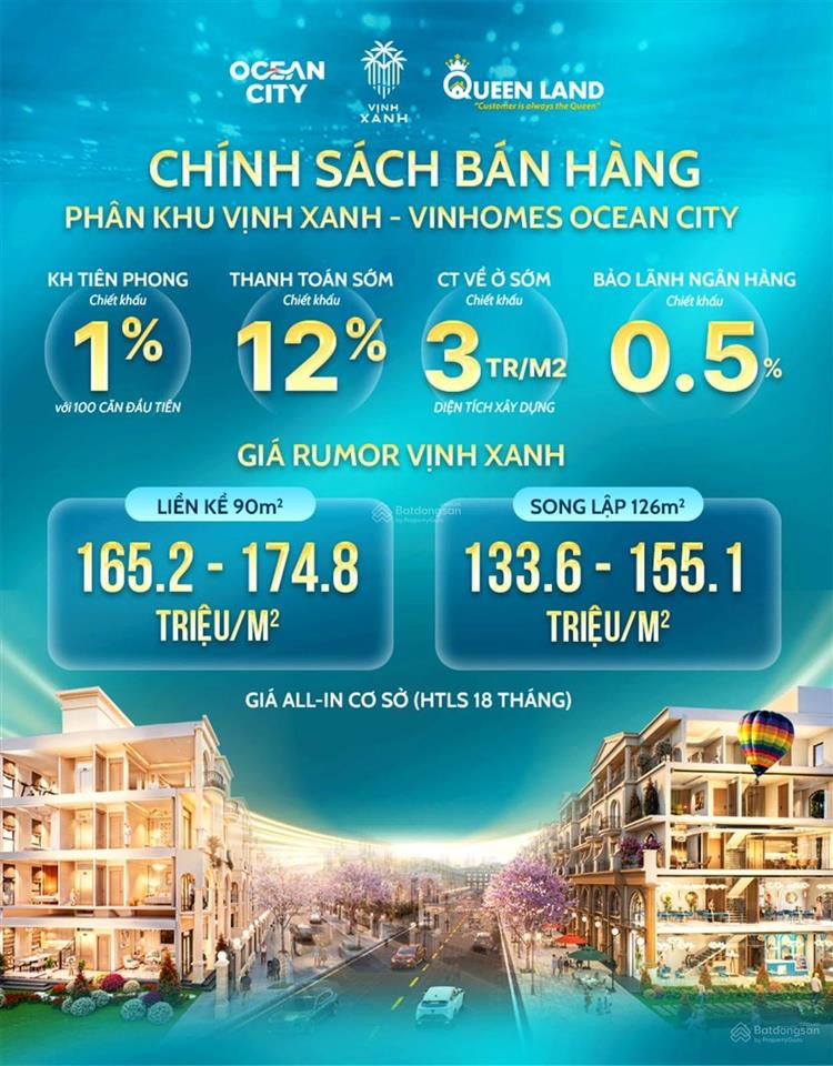 Căn liền kề 90m, giá trực tiếp từ vinhomes tại khu vịnh xanh ký trực tiếp với cđt.