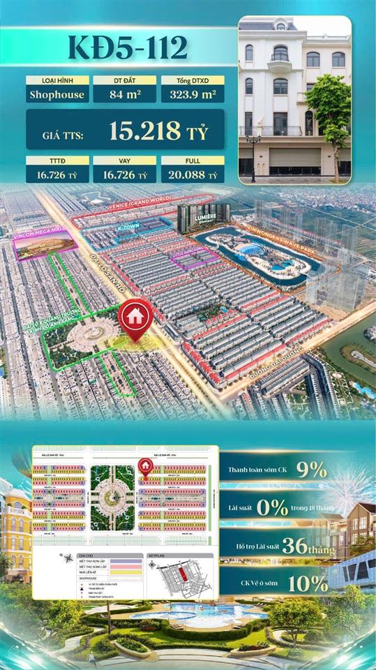 Chính sách giá cực tốt chỉ 15.2 tỷ cho căn trung tâm kinh đô ánh sáng tại vinhomes ocean park 2.