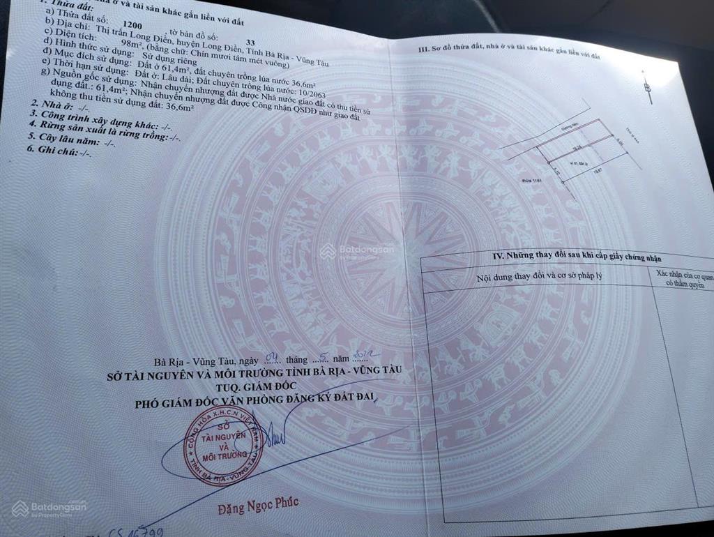 Bán đất tại long điền, bà rịa vũng tàu, giá siêu hời 2,6 tỷ, 98m2