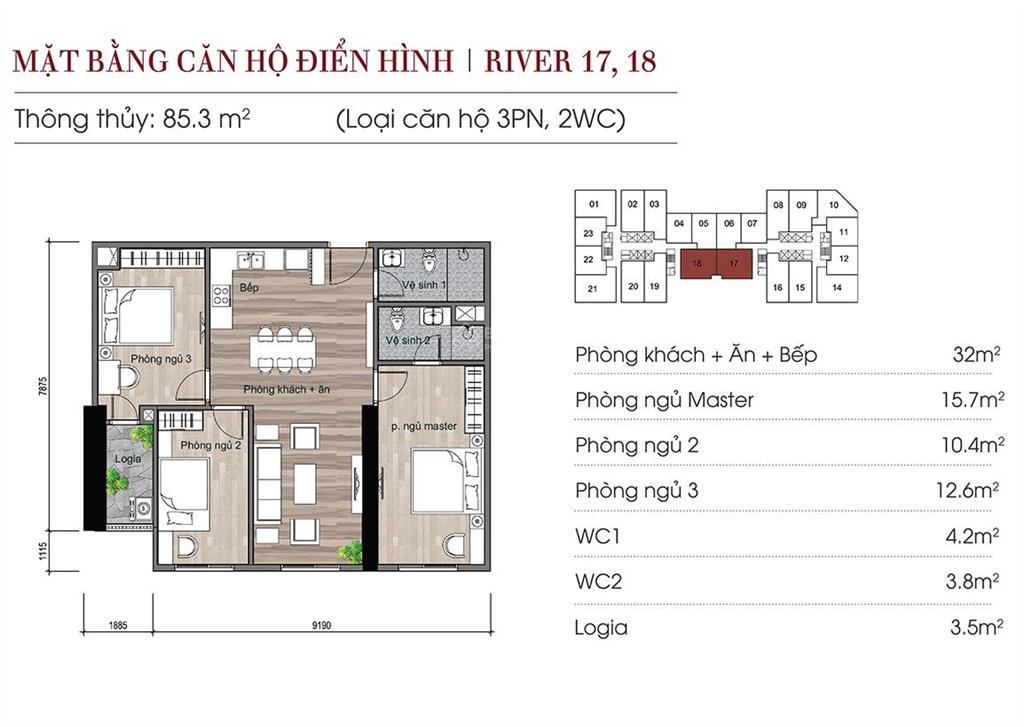 Chính chủ bán căn 85m2 toà river giá 5ty1 bao hết thuế phí