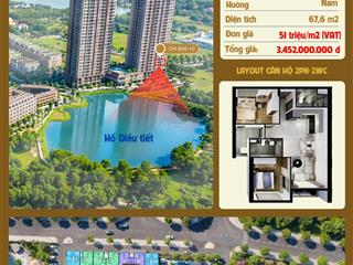 Bán căn hộ 2pn view hồ và công viên, giá bán 51tr/m2 bao gồm vat, giá tốt nhất dự án.