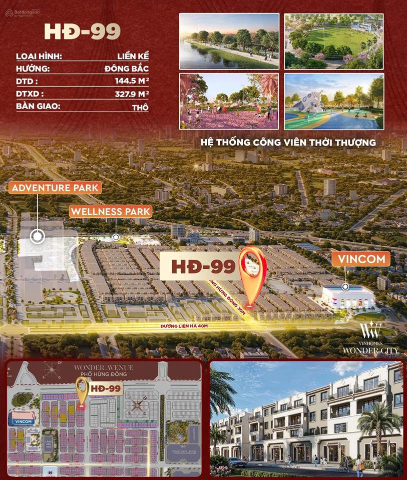 Căn liền kề duy nhất 10m mặt tiền trục chính đường hừng đông 30m  vinhomes wonder city hà nội