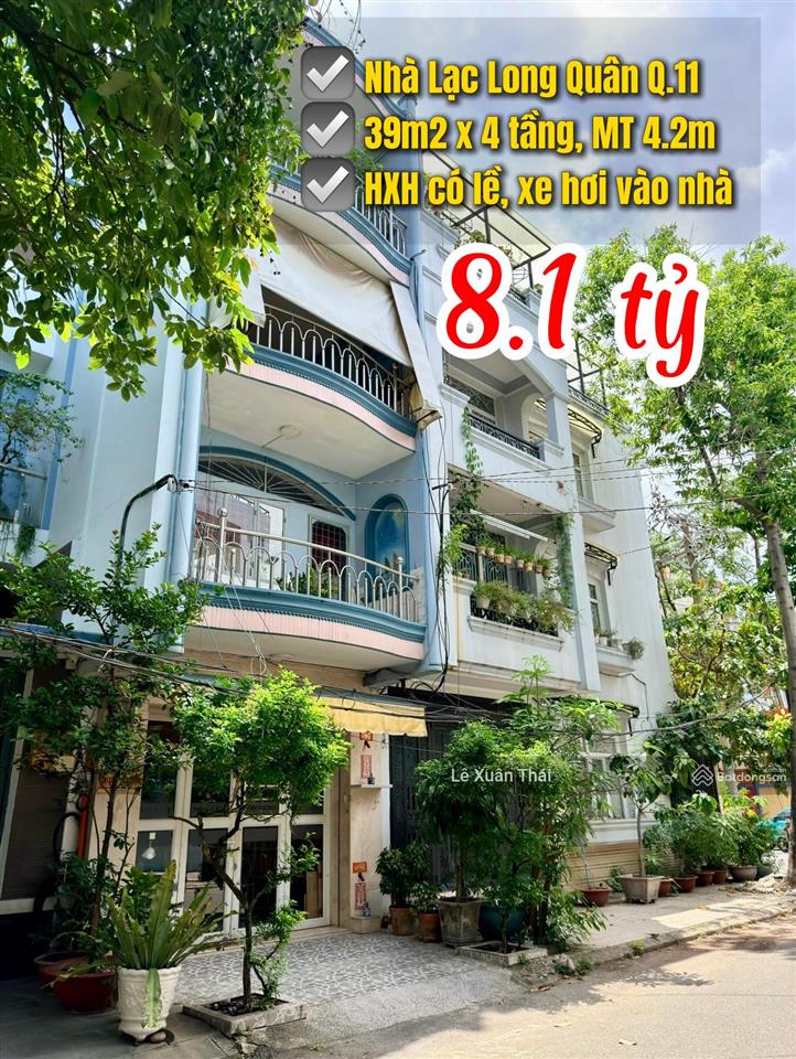 Nhà hxh có lề lạc long quân  q.11 39m2 x 4t  mt 4,2m. chỉ 8,1 tỷ  full nội thất