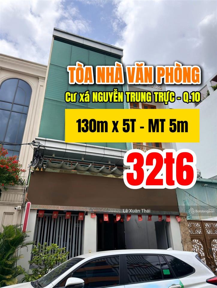 Bán tòa nhà văn phòng cư xá nguyễn trung trực  q10 130m2 x 5t thang máy. giá 32t6. giao nhà ngay