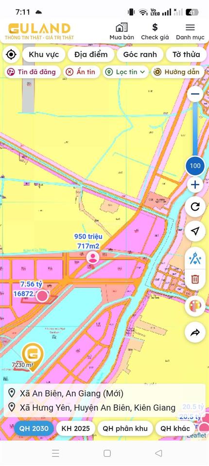 Bán đất 717m2 thổ cư 100m2, dự án đường rạch giá long xuyên mặt tiền 10m, phía sau lộ đường đá 5m