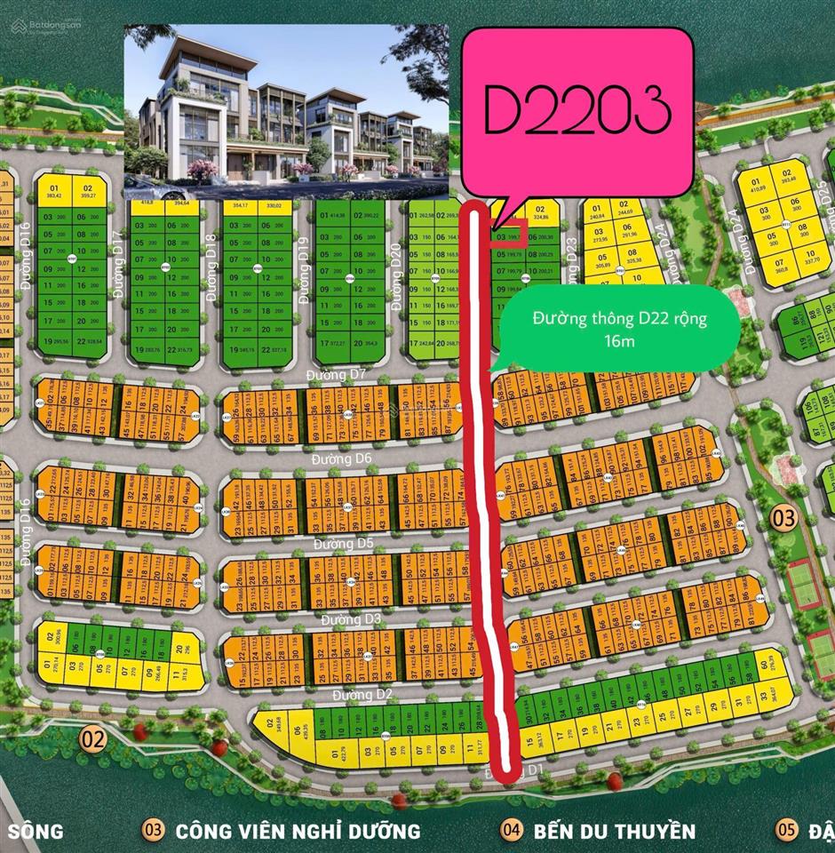 Căn d2203 biệt thự song lập gần sát mặt sông trục đường thông d22 rộng 16m giá cđt  sun nha trang