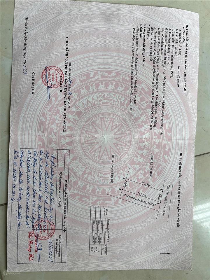 Bán đất chính chủ 125,6m2 ở trực trang an lão