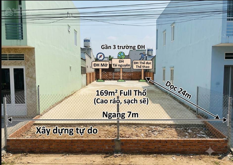 Đất full thổ cư ngang 7m nhà bè 169m  hẻm xe hơi  xây dựng tự do  gần 3 trường đh