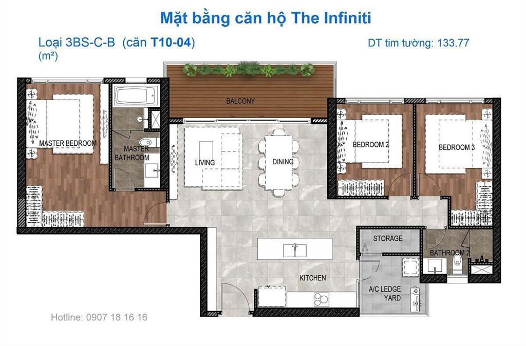 Cần bán gấp căn hộ 3pn đẹp the infiniti tháp t10 căn góc, view hồ bơi tuyệt đẹp