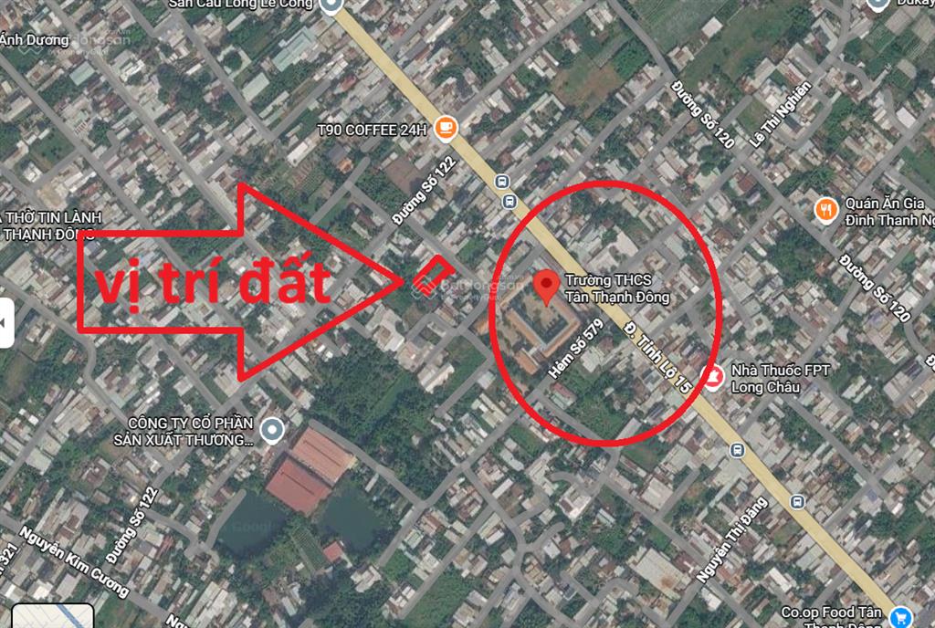 Bán gấp lô đất bên hông trường thcs tân thạnh đông, cách tl15 chỉ 100m, đường thông  đường xe tải