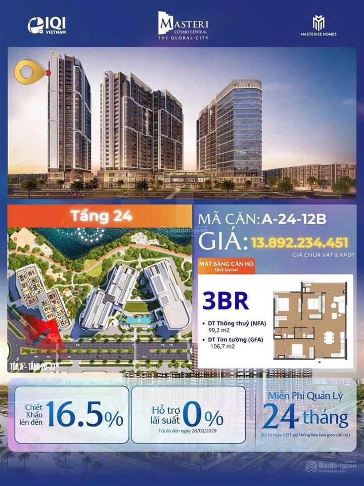 Bán căn 3pn masteri cosmo central view sông và city  giá thực không ảo  tầng cao  giá 13tỷ8
