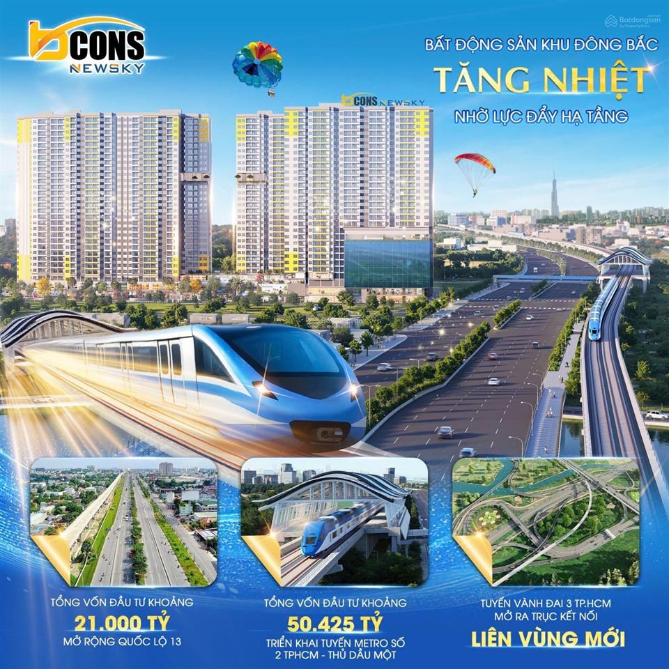 Bàn giao nhanh  sổ hồng lâu dài  căn hộ bcons newsky  mặt tiền ql13  trạm metro số 2