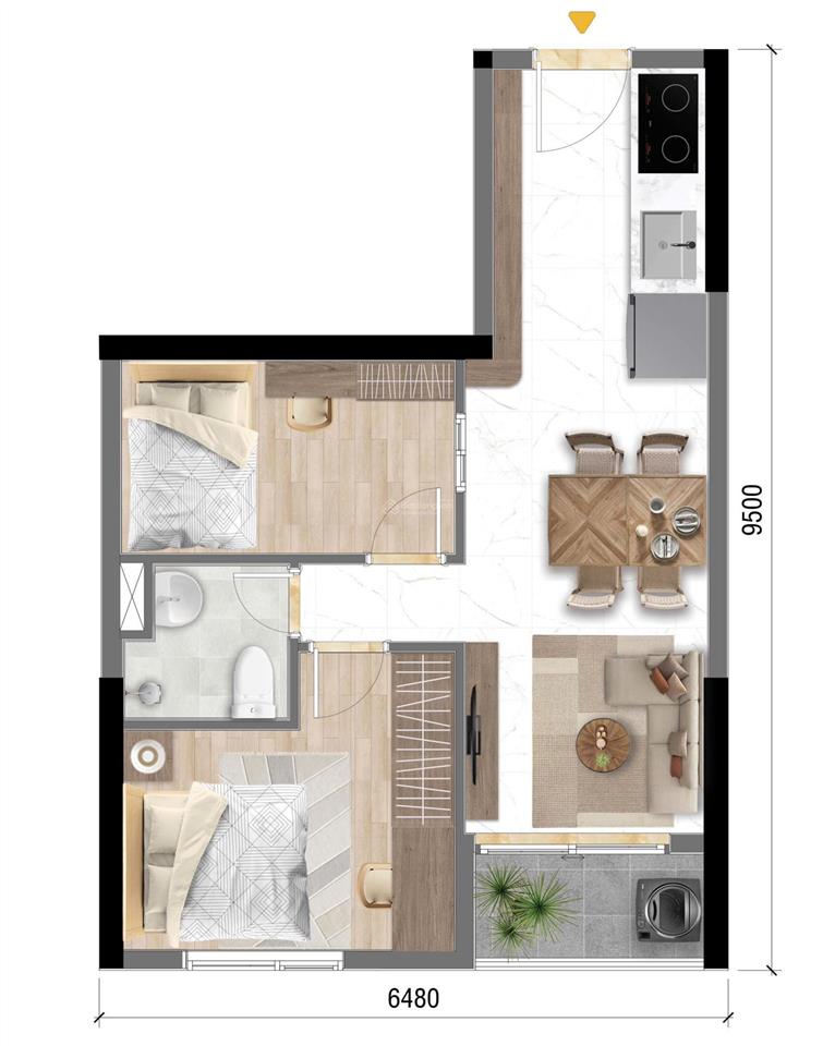Bán căn hộ 47m2 2pn bcons newsky view thành phố, nội thất cơ bản, hưởng chính sách ưu đãi từ cđt