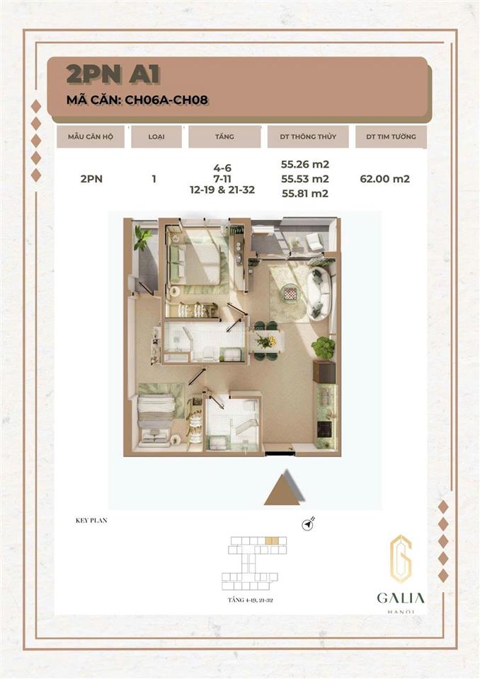 Chính chủ bán căn 2pn hoa hậu galia hà nội, giá cực tốt, tầng đẹp hướng mát, ký trực tiếp cđt