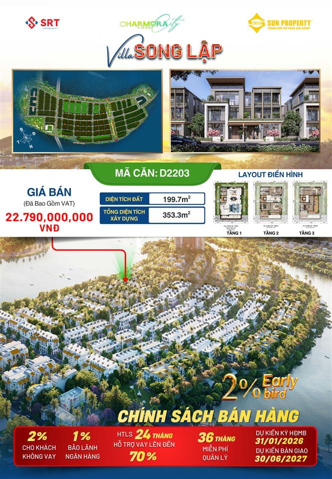 D2203 villa song lập charmora city giá 22 tỷ 790 triệu (giỏ hàng không chênh giá trực tiếp cđt)