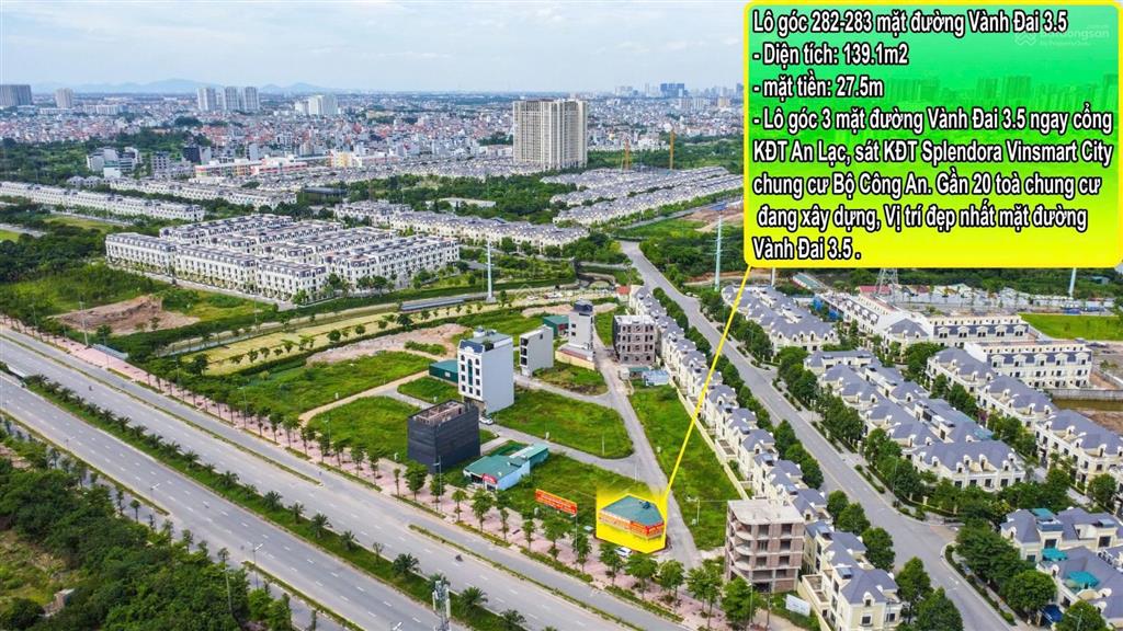 Bán lô góc nổi bật mặt đường vành đai 3.5 nằm sát kđt splendora xã sơn đồng  hà nội
