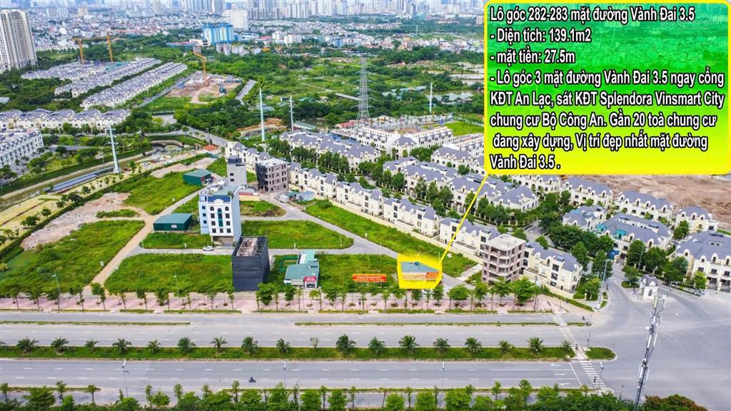 Bán lô góc nổi bật mặt đường vành đai 3.5 nằm sát kđt splendora xã sơn đồng  hà nội