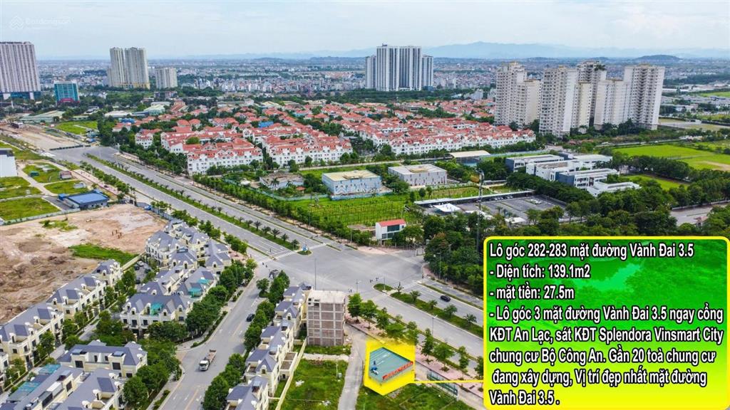 Bán lô góc nổi bật mặt đường vành đai 3.5 nằm sát kđt splendora xã sơn đồng  hà nội