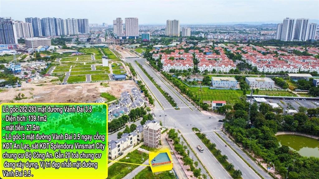 Bán lô góc nổi bật mặt đường vành đai 3.5 nằm sát kđt splendora xã sơn đồng  hà nội