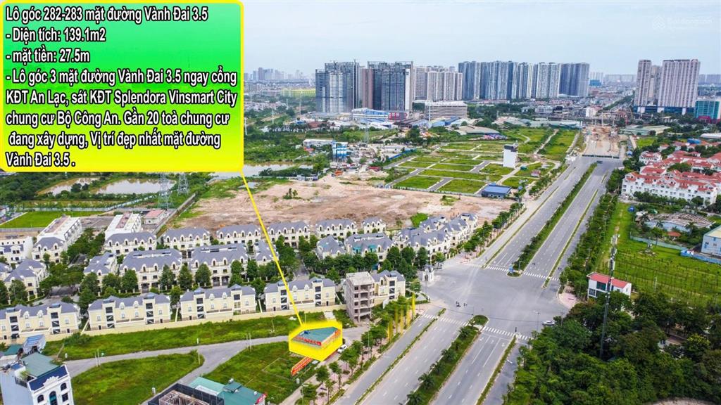 Bán lô góc nổi bật mặt đường vành đai 3.5 nằm sát kđt splendora xã sơn đồng  hà nội