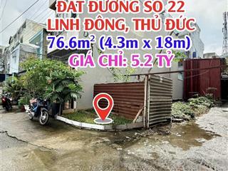Đất khu dân cư đường 22, linh đông, giá 5,2tỷ/76.6m2