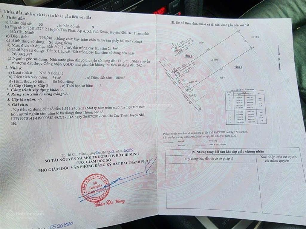 Bán đất thổ cư hẻm 2581/27/12 huỳnh tấn phát, ấp 4, xã phú xuân, huyện nhà bè