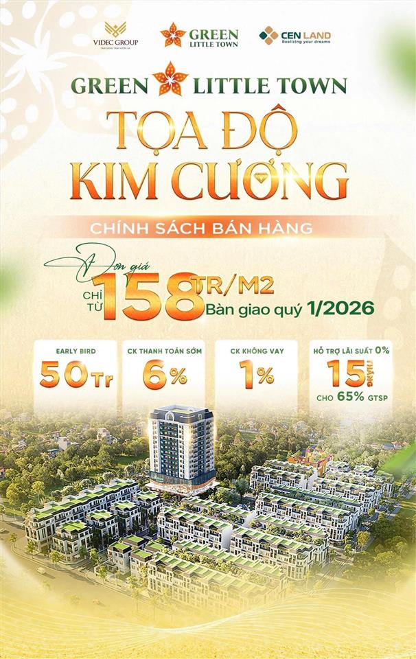 Green little town cổ bi trực tiếp cđt mở bán đợt đầu, từ 165tr/m2, ck 7%, hỗ trợ lãi 0% 65% gtch