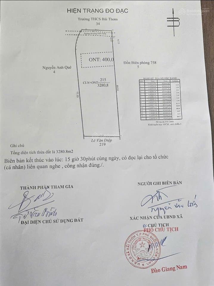 3280,4m2 có 400m2 ont ở ấp đá chồng  cách biển 50m  thêm 550m đất lưu không