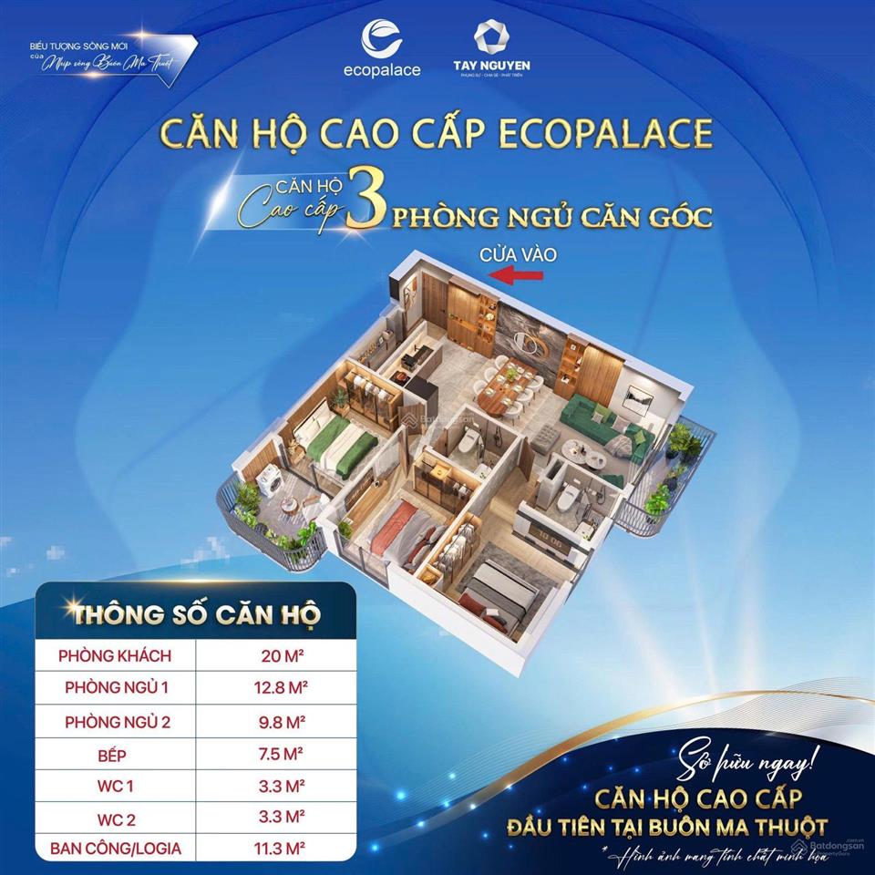 Căn hộ góc 2mt  3phòng ngủ tại ecopalace bmt/ toà nhà 35 tầng cao nhất tây nguyên tt bmt
