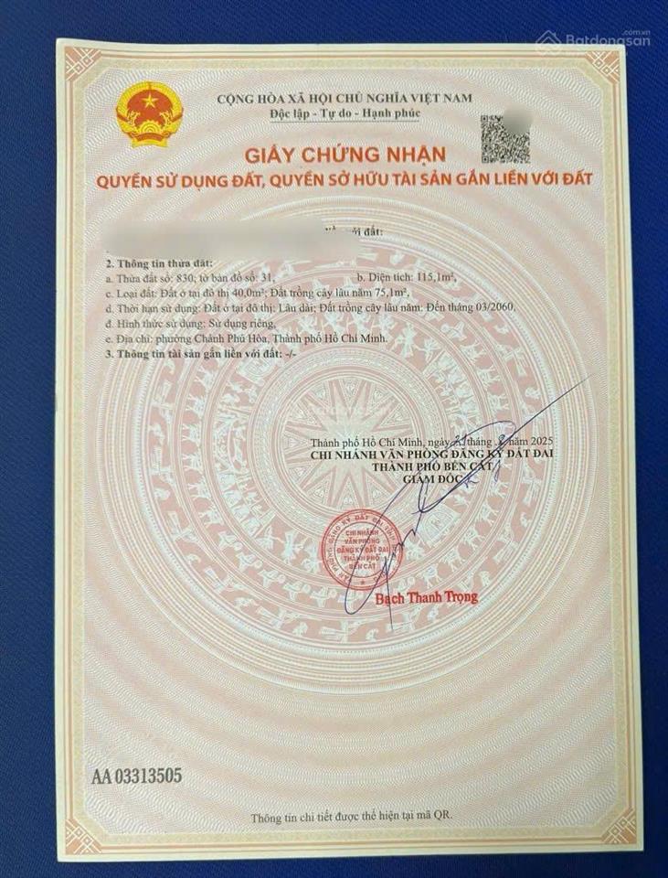 Bán đất chánh phú hòa, bến cát, bình dương 115,1m², giá 950 triệu