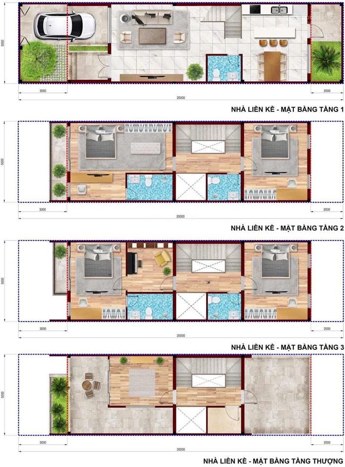 Nhà phố liền kề thiết kế 1 trệt 2 lầu 1 tum ( có ô thang máy ) cạnh vành đai 3.