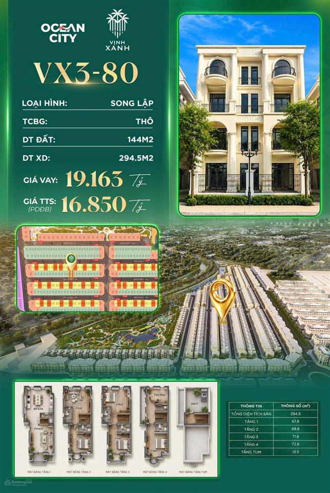 Song lập 144m2, hướng đông nam, giá hời khu khép kín vịnh xanh ở vin 3