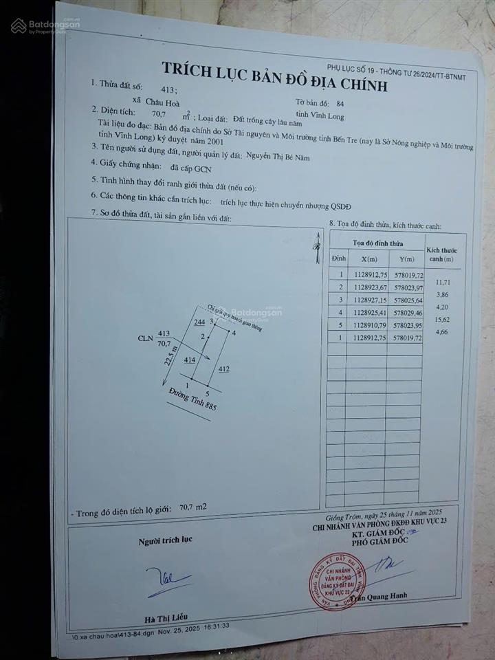 Bán đất tại tỉnh lộ 885, 5,5 tỷ, 174,7 m2, pháp lý đầy đủ