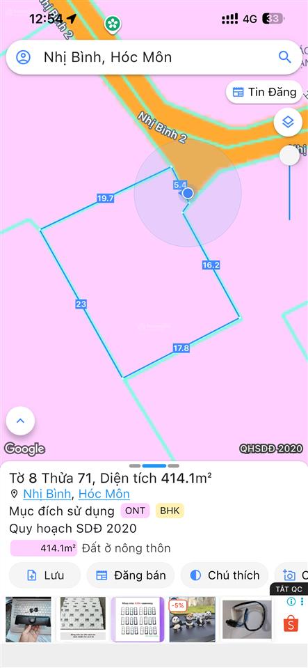 Nhà đất shr mặt tiền nhị bình 2  ngang khủng 20m dài 23m tổng 414m2  giá chỉ 3,6 tỷ