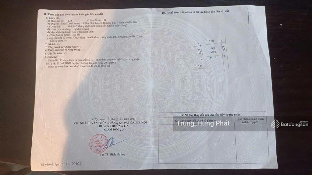 Cần tiền bán đất thư phú, thường tín, 100m, ô tô vào, gần dự án vingroup, vành đai 4, giá rẻ đầu tư
