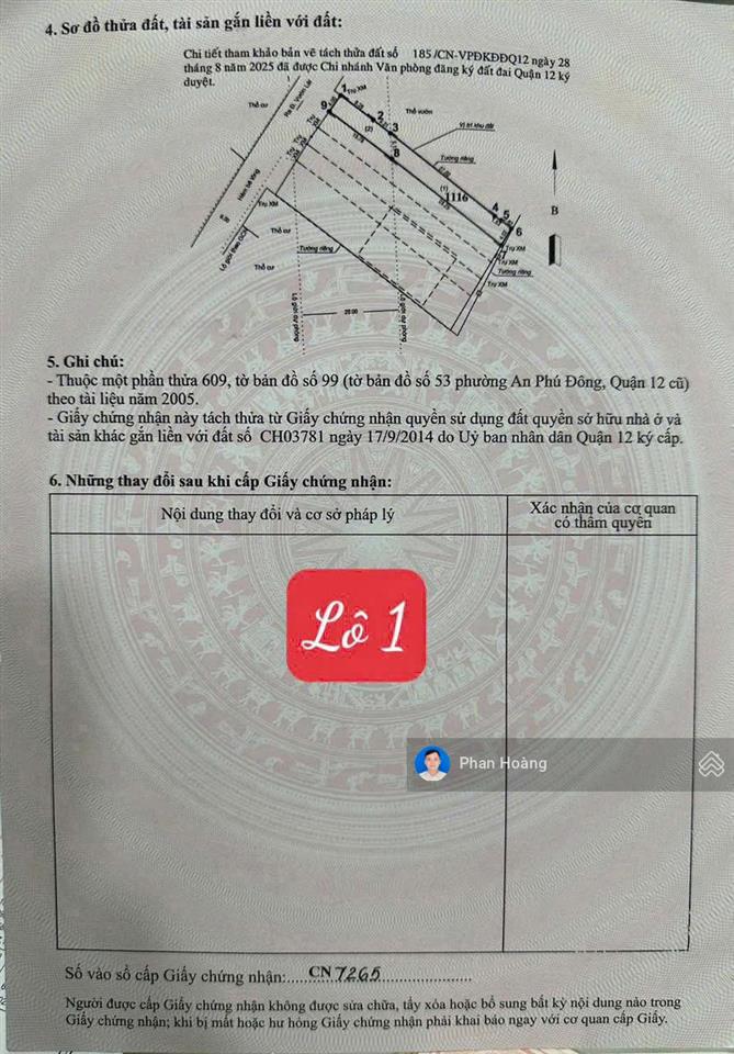 Bán 350m2 có 223m2 thổ cư đất 1/ sông thông vào khu sơn ca 8 đường vườn lài, an phú đông, giá 20 tỷ