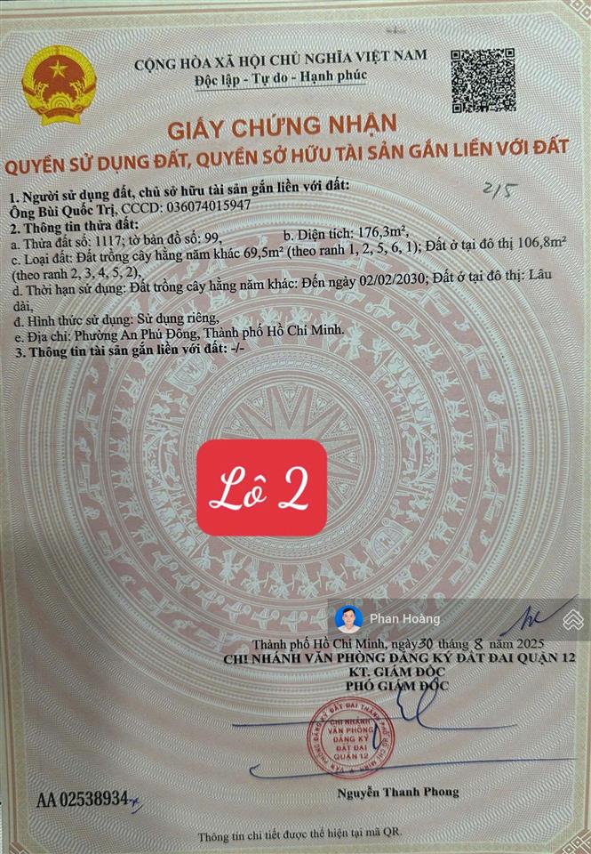 Bán 350m2 có 223m2 thổ cư đất 1/ sông thông vào khu sơn ca 8 đường vườn lài, an phú đông, giá 20 tỷ