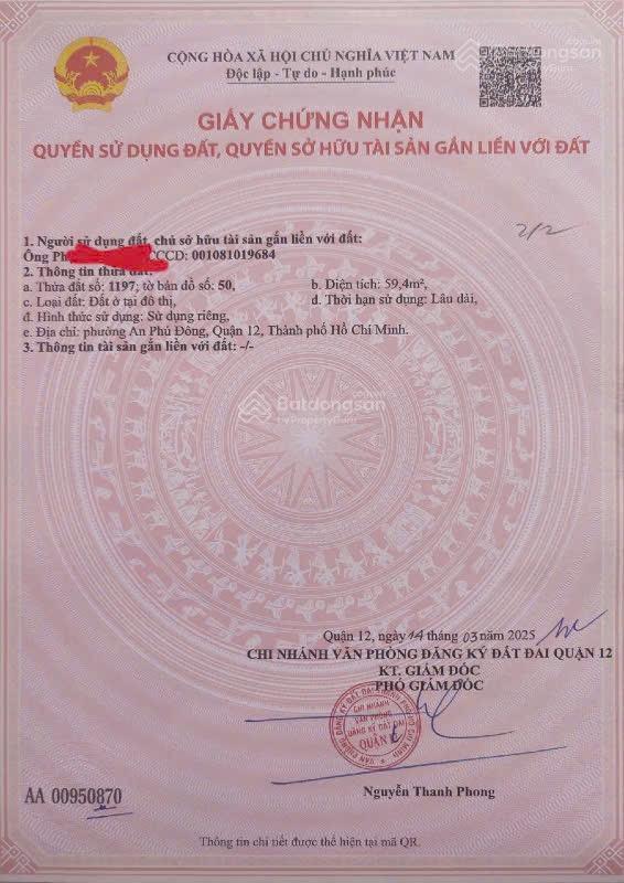Bán đất vườn lài, an phú đông, đối diện trường mầm non sơn ca 8, 4x15m giá 5.3 tỷ