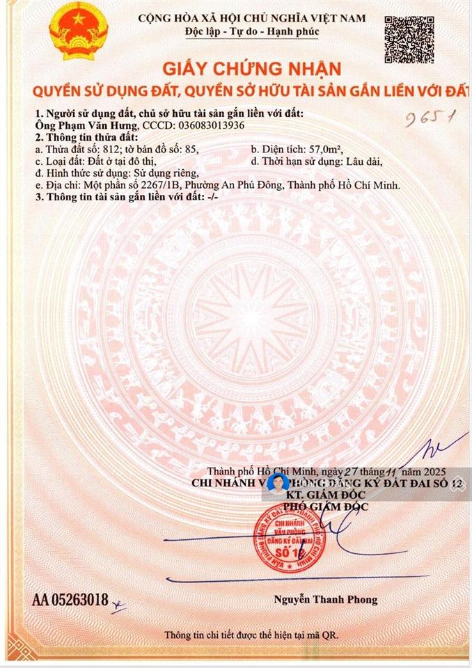 Bán đất mặt tiền apđ 10, vườn lài, an phú đông, đường 10m, đối diện công viên, giá 5,3 tỷ