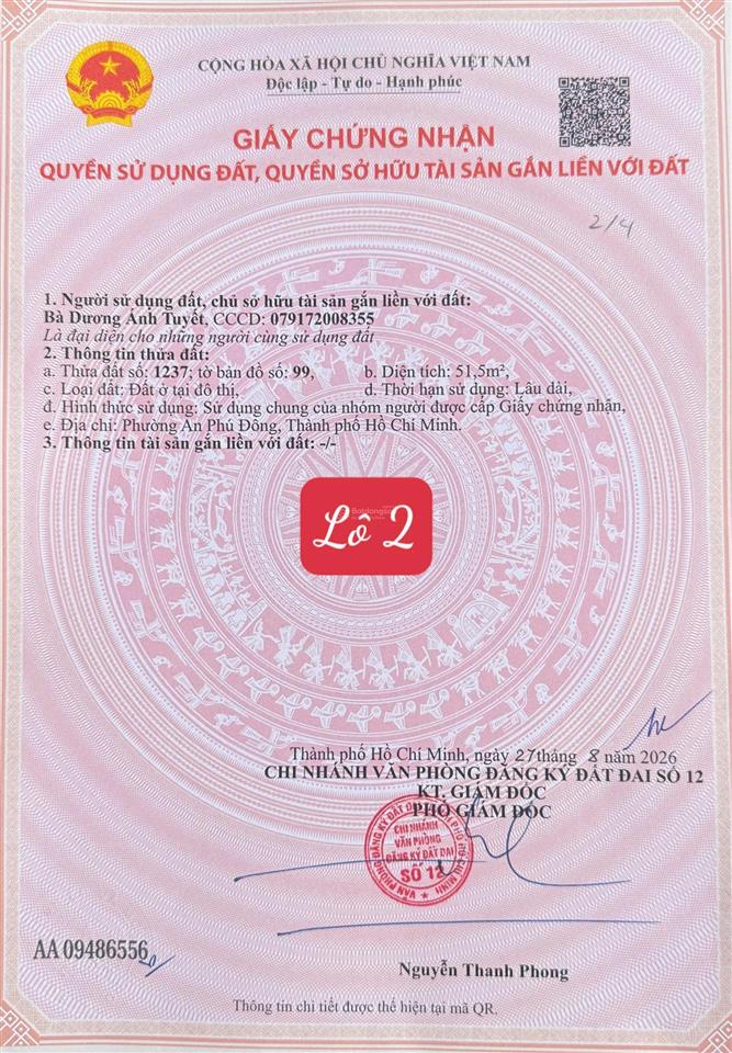 Đất 4x13 mặt tiền đường 16m, khu 154 vườn lài, an phú đông, vỉa hè 4m, xây cao tầng, giá 5.1 tỷ tl